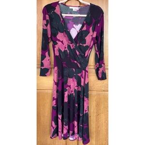 CAbi Purple Shadow Floral Faux Wrap Jersey Dress M